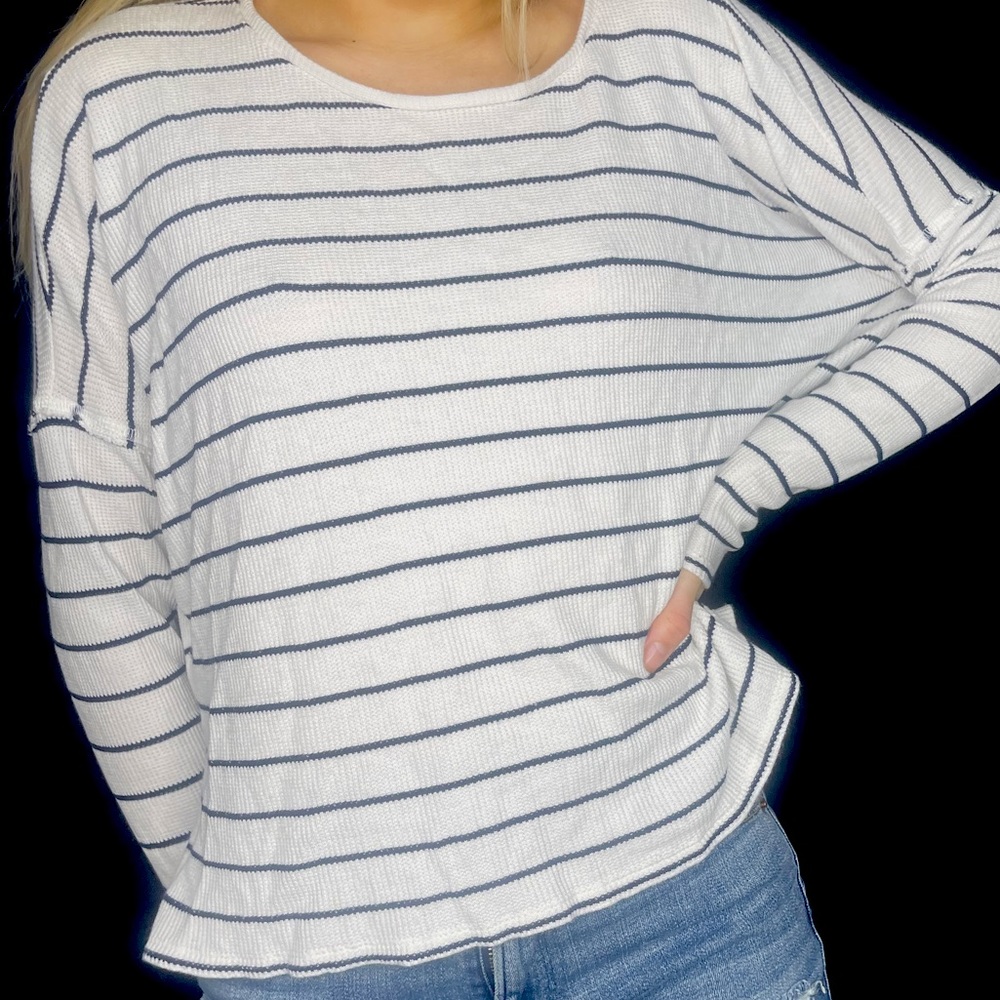 Aerie waffle striped long sleeve shirt